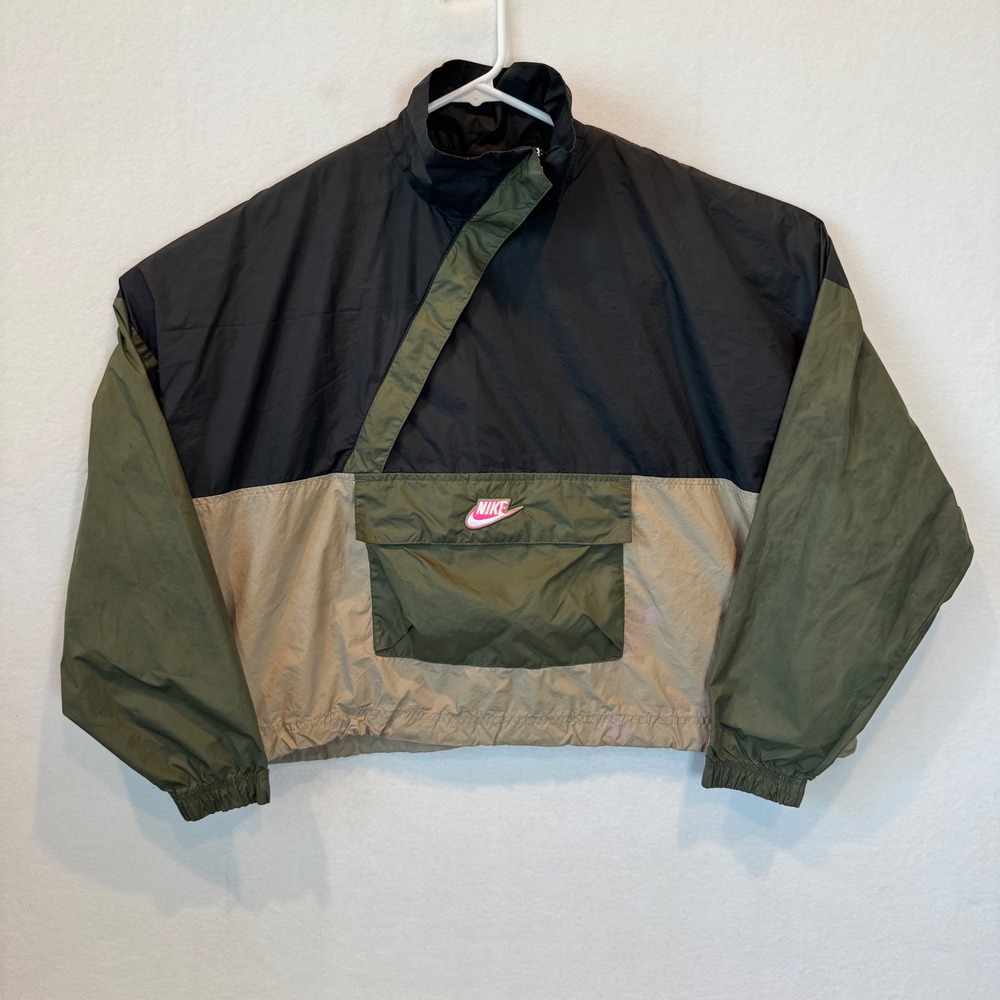 Nike Icon Clash Anorak Windbreaker Womens XL Half Zip Colorblock Black Olive Tan